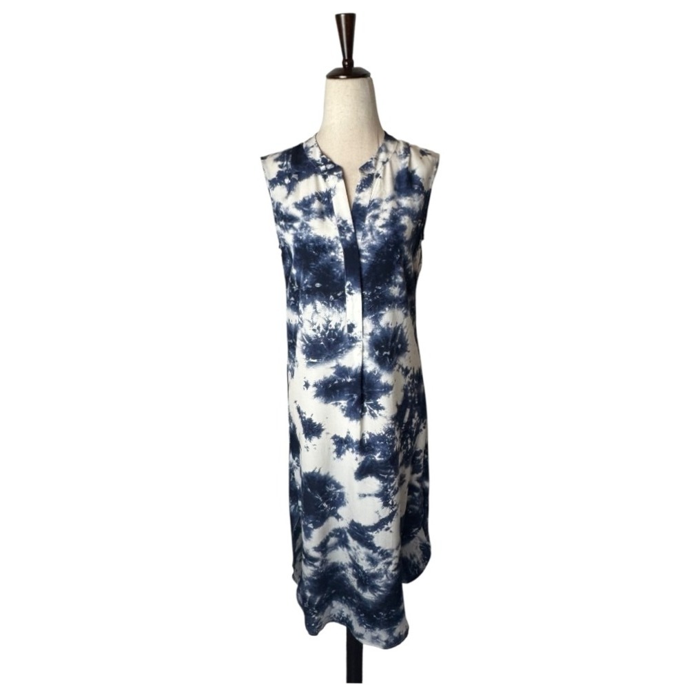 Acrobat Dress Women XS Blue White Tie Dye Silk Sleeveless Midi Casual Chic